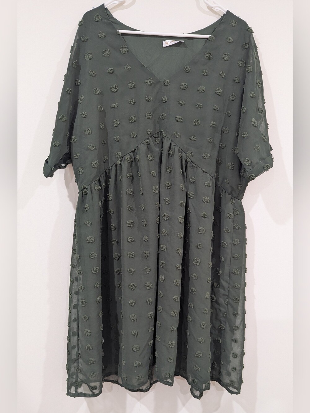 Women’s Textured V-Neck Smock Dress - Olive Green